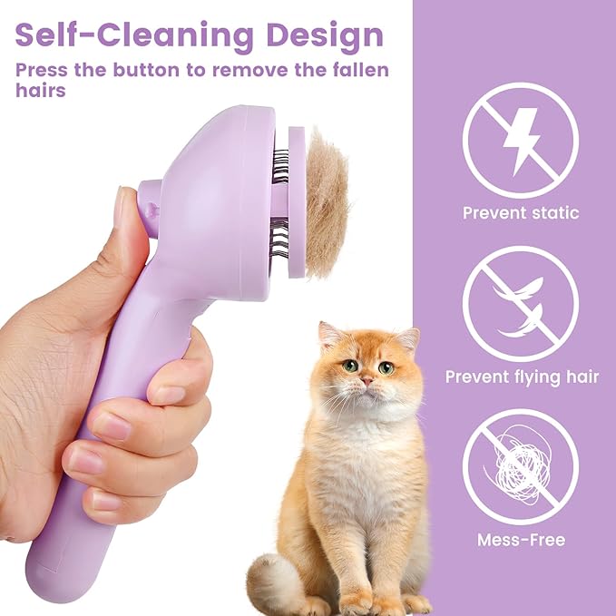 3 in 1 Cat Steam Brush, Pet Spray Hair Removal Comb for Shedding & Grooming, Water Brush for Cats Dogs Small Animals Long Short Haired with One-Click Release Button(Purple)-PawvioPets