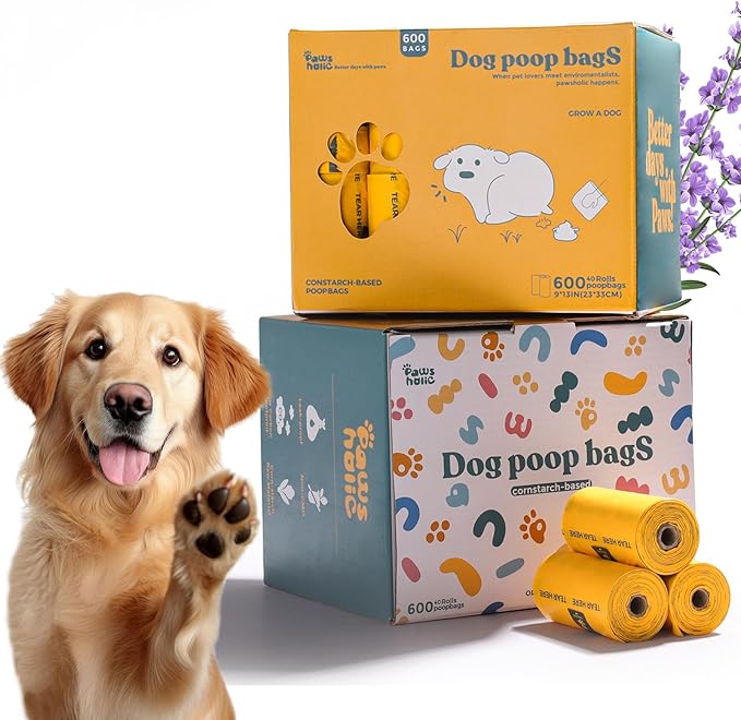 Dog Poop Bags Rolls Biodegradable 100% Leak Proof Thickened Waste Bags - 600 Count 40 Rolls - Cornstarch Based Doggie Poop Bag for Small and Big Dogs（Lavender）-PawvioPets