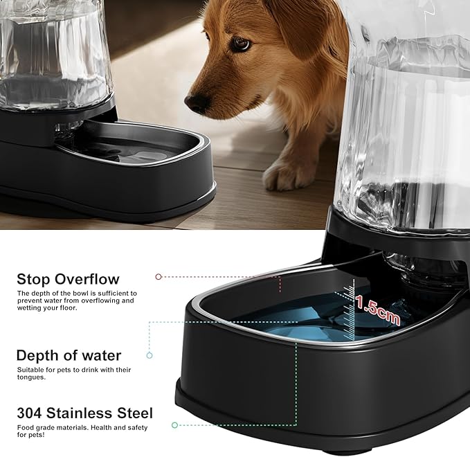 Gardner Pet Automatic Dog Water Dispenser Gravity Stainless Steel Water Waterer Feeder, Large Capacity Water Feeding Bowls for Medium & Large-Sized Dogs Cats Other Pets -(2.1 Gallon)-PawvioPets