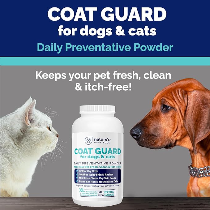 Coat Guard Dry Shampoo for Dogs and Cats - Extra Large 2 lbs Jar, Dog Dry Shampoo Powder, Waterless Dog Shampoo, Anti Itch Relief, Cedar Scented, Anti Dandruff, Hot Spots, Nature's Pure Edge-PawvioPets