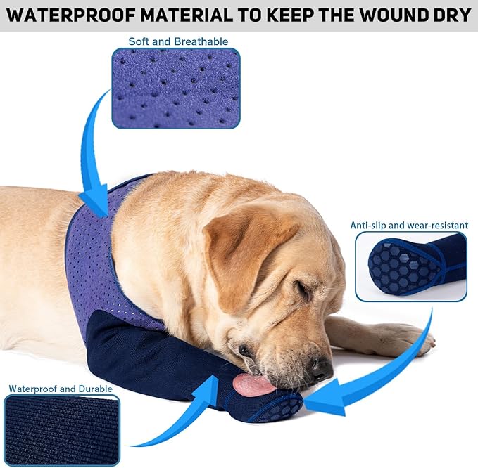 COODEO Dog Socks to Prevent Licking Paws, Healing Boots & Paw Protectors with Non-Slip Bottoms for Wound Protection, Waterproof Sleeve Shoes for Licking（Purple，XL_Right-PawvioPets