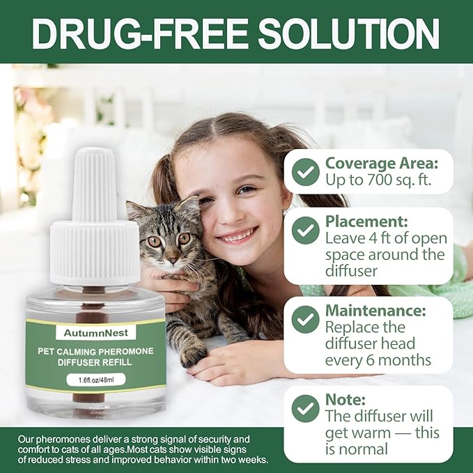 Cat Calming Pheromone Diffuser Refills, 4 Pack 48ml, Helps Relieve Cat Anxiety, Reduce Stress, Aggression, Fighting, Spraying, Scratching, Supports Cats During Vet Visits, Travel, Multi-Cat Homes-PawvioPets