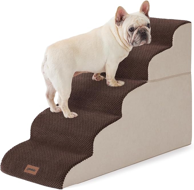 Dog Stairs for High Beds - Pet Stairs Ramp for Couch, 35D Foam Dog Steps for Small to Large Pets, with Non-Slip Bottom Brown, 5 Steps-PawvioPets