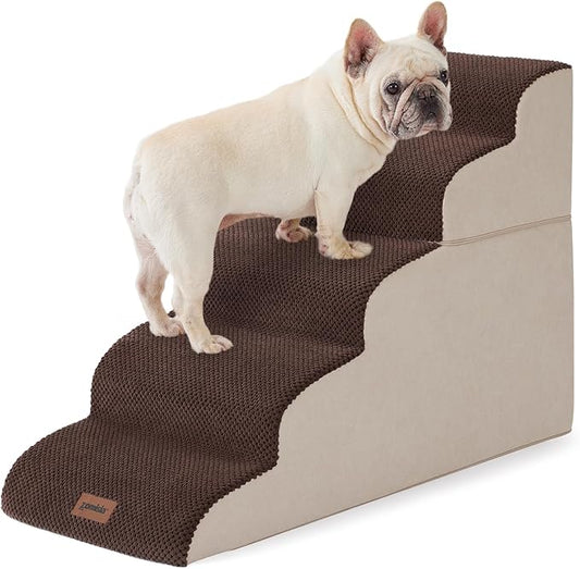 Dog Stairs for High Beds - Pet Stairs Ramp for Couch, 35D Foam Dog Steps for Small to Large Pets, with Non-Slip Bottom Brown, 5 Steps-PawvioPets