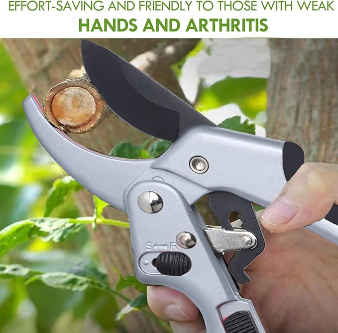 Garden clippers, premium Germany pruners, Work 3 times easier, professional ratchet pruning shears, cutting rose, flower, hedge, stem, tree, Sharp gardening scissors, Arthritis weak hand snips-PawvioPets