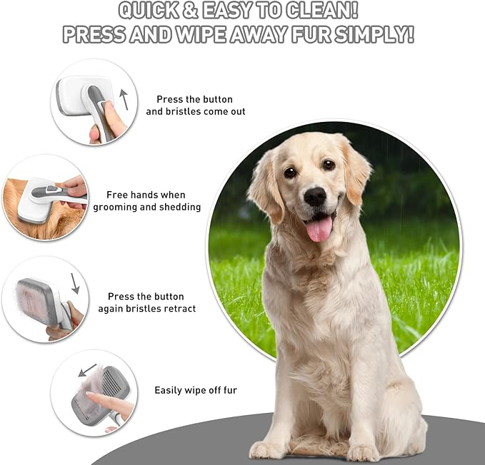 Dogs Cats Self Cleaning Slicker Brush for Shedding & Grooming Any Breed of Pets, Remove Loose Undercoat Knots Mats Tangled Hair for Small Medium Large Animal With Long Short Fur Length-Grey-PawvioPets