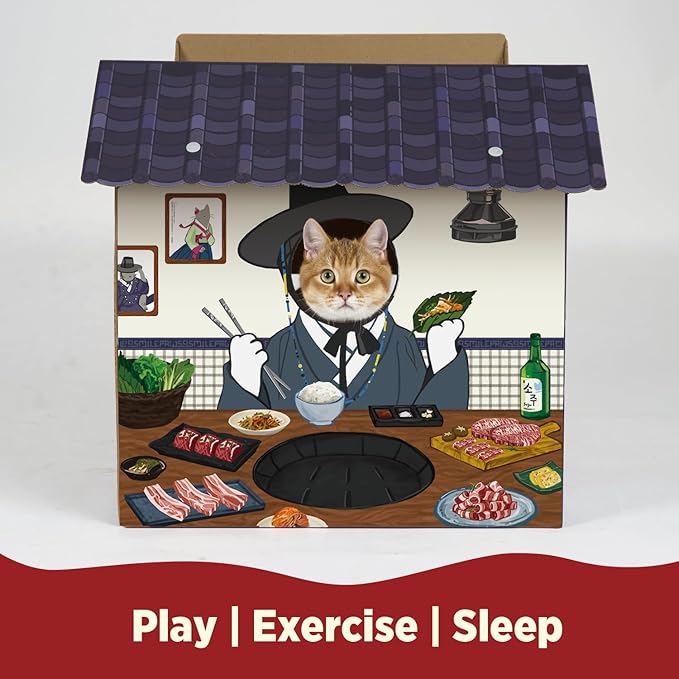 Cat Beds for Indoor Cats, Cardboard Cat House with Scratchers, Korean BBQ, Large Sturdy Cat Furniture Condo Cave Tent, Easy to Assemble Pet Toys Accessories Stuffs, Bunny Small Animals-PawvioPets