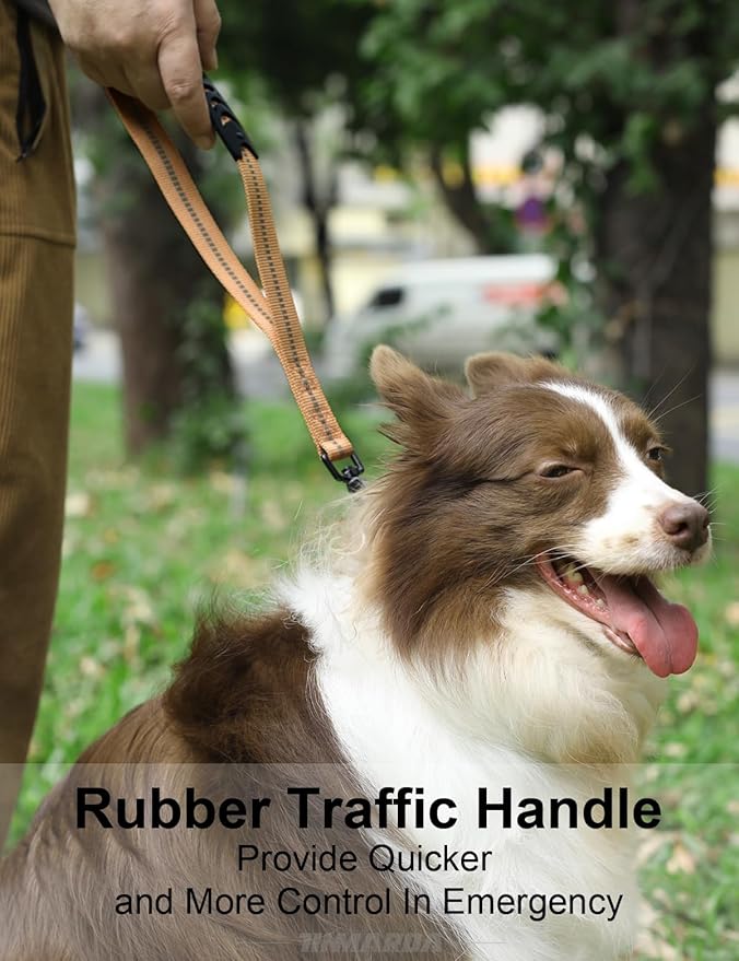 Dog Leashes for Medium Large Dogs Heavy Duty, 4-6FT Shock Absorbing No Pull Dog Leash with Advanced Easy Metal Clip, 2 Comfortable Padded Handles (Coyote Brown)-PawvioPets