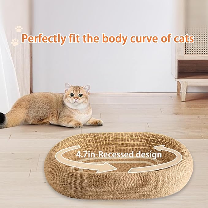 3-in-1 Sisal Scratching Board Bed, for Indoor Cats, Large Oval Cat Scratching Board, Toys for Playing and Nursing Paws (24x15x5 inches) (Large Size, Cat Bed - with Cooling Pad)-PawvioPets