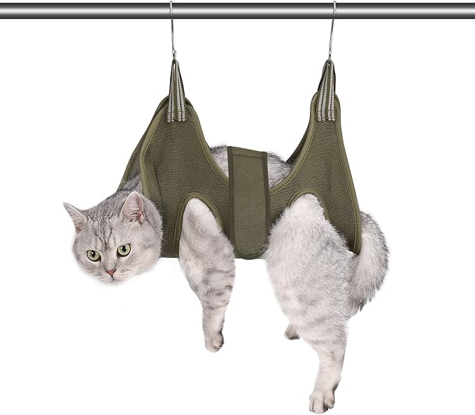 Cat Grooming Hammock Harness for Small Dogs,Pet Hammock Restraint Bag,Dog Grooming Sling for Trimming Nail and Ear/Eye Care(XS Size,Green)-PawvioPets