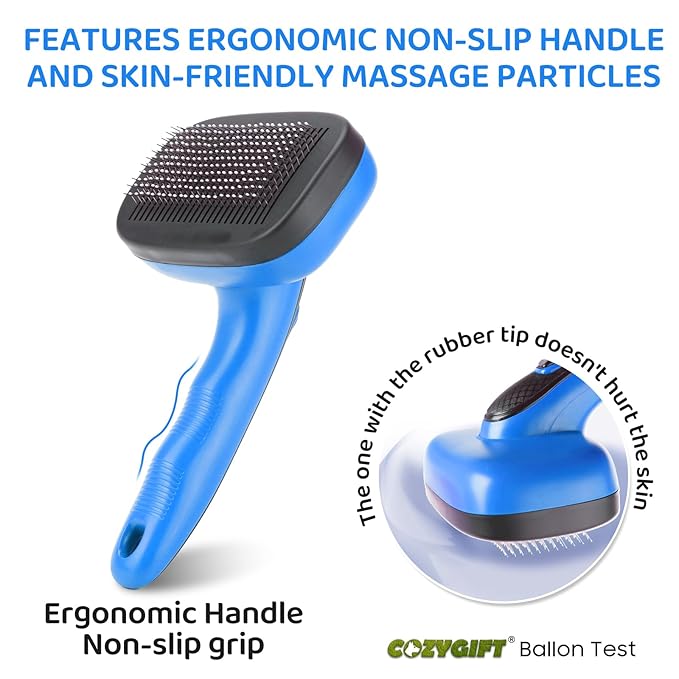 Dog Brush Kit – 3 PCS Grooming Set with Self-Cleaning Brush, Undercoat Rake & Pet Bath Brush. Great for Shedding, Tangles & Dirt Removal – Ideal for Long & Short Haired Dogs & Cats, Blue-PawvioPets