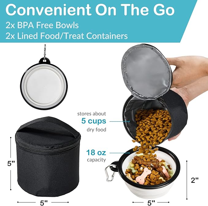 Dog Travel Bag - Airline Approved, 2 Food Containers, 2 Bowls, Treat Pouch & Accessories-PawvioPets