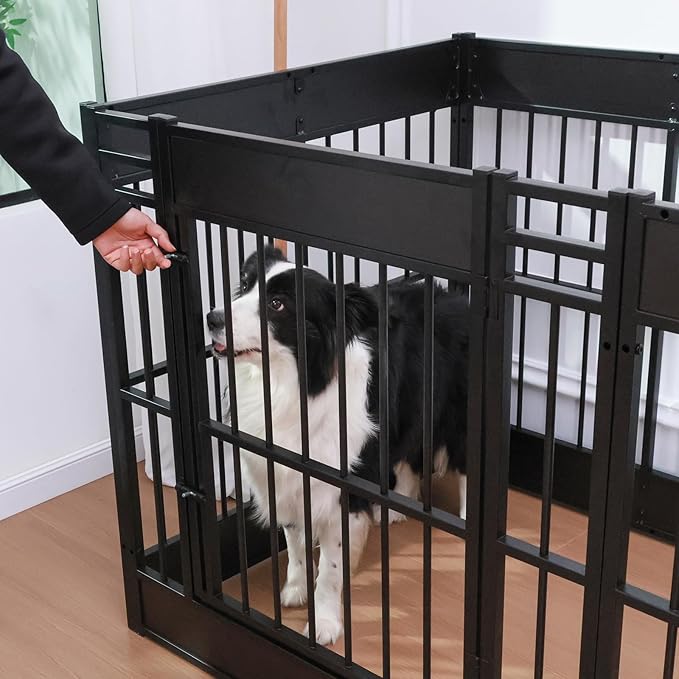 Dog Playpen, 35.4" Height Dog Pen Indoor, Heavy Duty, Safe and Sturdy, Furniture Style Puppy Pen (12 Panels (35.4" High), Black)-PawvioPets