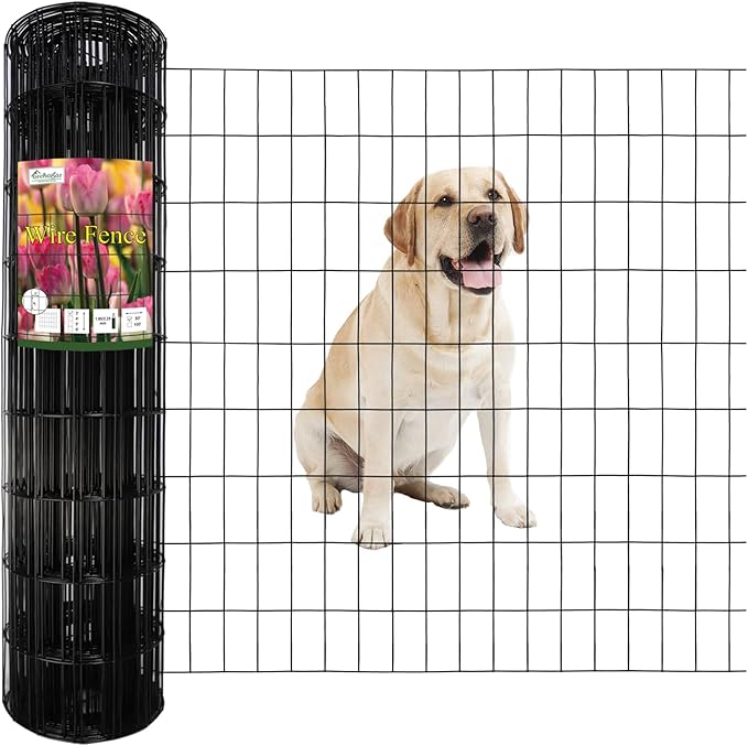 Black PVC Coated Welded Wire Fence 36 Inch x 50 Foot, 2 Inch x 4 Inch 14GA, Garden Border Fencing Roll Vinyl Coating Metal Wire Mesh Hardware Cloth for Yard Vegetable Plant Protection-PawvioPets