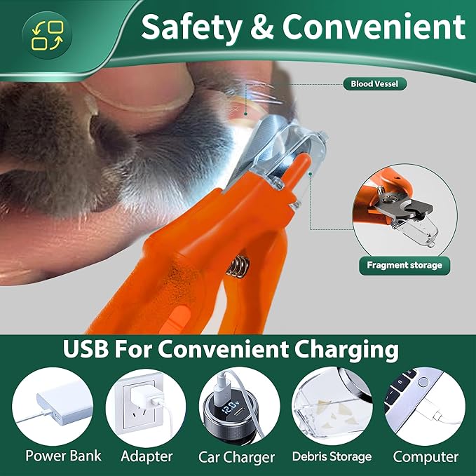 2-in-1 Cat Nail Clippers & Dog Nail Clippers Trimmers for Large Medium Small Dogs Cats Claw Trimmer Quick Sensor and Safety Guard USB Rechargeable with 2 LED Lights Dogs Nail Trimmer-PawvioPets