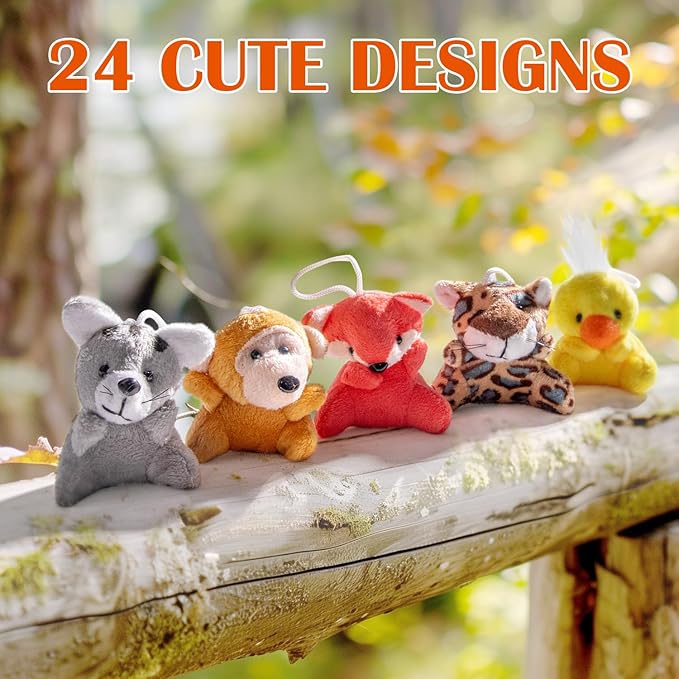 24 Pack Mini Stuffed Animals Bulk Party Favors For Kids Treasure Box Toys Classroom Plush Toys Claw Machine Key Chains Carnival Prizes Small Valentine Halloween Christmas Gifts Stocking Stuffers-PawvioPets
