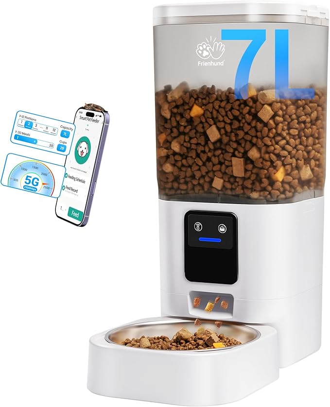 Automatic Cat Feeder with Slow Feed: 5G WiFi Automatic Dog Feeder with APP Control, 7L Auto Cat Food Dispenser with Alexa for Multiple Pets, Detachable for Easy Cleaning - 29 Cup-PawvioPets