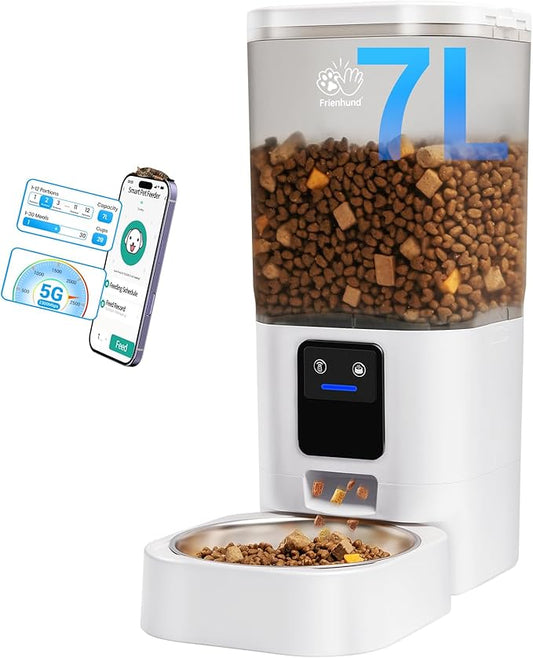 Automatic Cat Feeder with Slow Feed: 5G WiFi Automatic Dog Feeder with APP Control, 7L Auto Cat Food Dispenser with Alexa for Multiple Pets, Detachable for Easy Cleaning - 29 Cup-PawvioPets