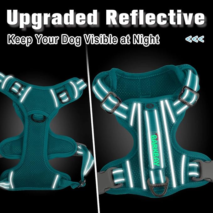 BARKBAY Dog Harness No Pull with ID Tag Pocket - Heavy Duty, Reflective, Easy Control for Large Dogs(Ocean Blue,M)-PawvioPets