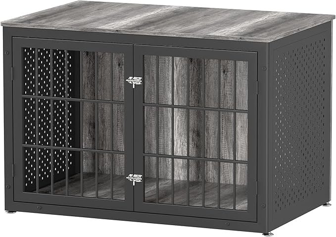 48" Heavy Duty Dog Crate Furniture for Extra Large Dogs, Metal Cage for High Anxiety Dogs, Wooden Kennel Furniture Indoor, Decorative Dog Kennel End Table, XL-PawvioPets