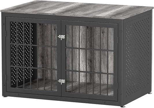 48" Heavy Duty Dog Crate Furniture for Extra Large Dogs, Metal Cage for High Anxiety Dogs, Wooden Kennel Furniture Indoor, Decorative Dog Kennel End Table, XL-PawvioPets