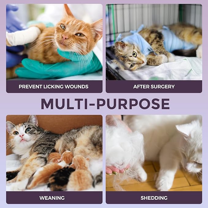 Dotoner Cat Surgery Recovery Suit for Female Male Anti-Licking Pet Surgical Pajamas Long Sleeve Prevent Shedding Cat Spay Recovery Suit&E Collar Alternative Bodysuit for Cats-PawvioPets