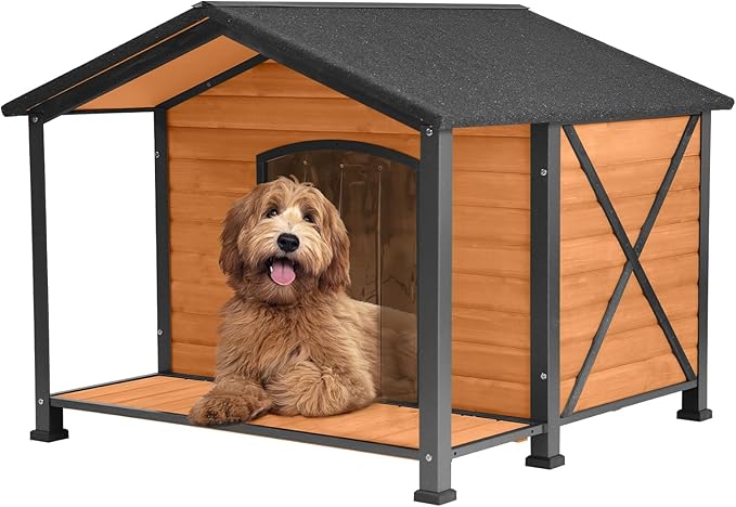 Extra Large Dog House Outdoor Weatherproof, Strong Metal Chew Proof Frame Dog Kennel for Small Medium Large Dogs-PawvioPets