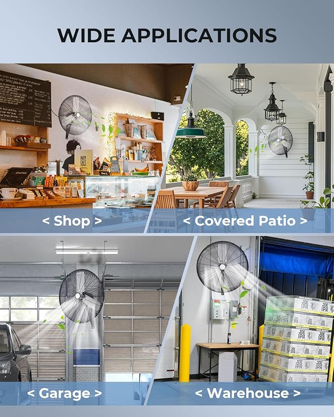 30 inch Wall Mount Fan Oscillating, 3-Speed 8850 CFM High Velocity Industrial Wall Mounted Fan, Heavy Duty Air Circulator for Garage, Shop, Gym, Workshop, Covered Patio - UL Listed-PawvioPets