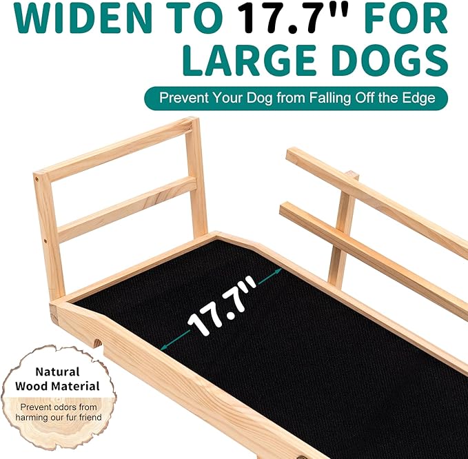 Dog Ramp for Bed, Adjustable Pet Ramps for Dog to Get on Bed, Non-Slip Rubber Surface - Folding Wooden Dog Ramp for Small/Large/Old Dogs, Adjustable up to 31 inch High Beds, Safety Railings-PawvioPets
