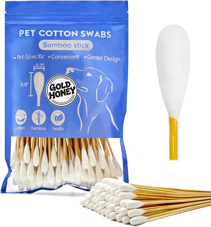 GOLD HONEY 6 Inch Large Cotton Swabs, 100PCS Dog Ear Swabs with Bamboo Handle for Dogs, Pet-Specific, Gentle Design, Lint-Free, Canine Cotton Stick Ear Cleaning-PawvioPets