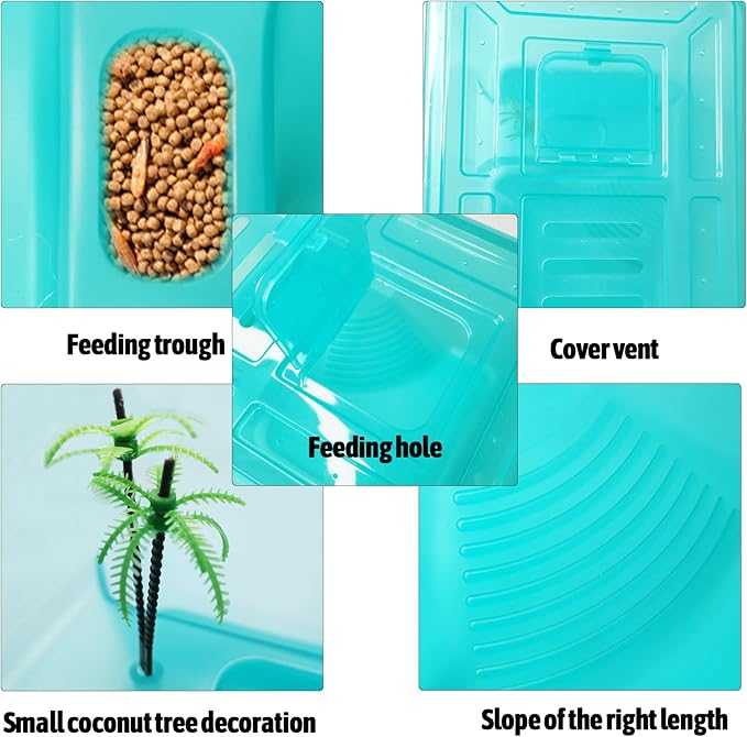 Fhiny Turtle Tank with Lid, Plastic Reptile Terrarium Turtle Breeding Box with Basking Platform Tortoise Aquarium for Crayfish Hermit Crabs Geckos Lizards Habitat Prevent Escaping (Small)-PawvioPets