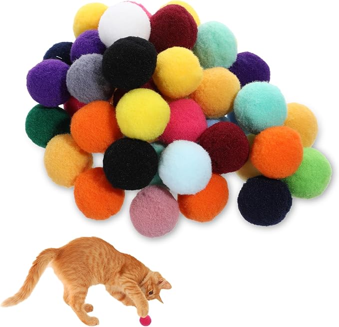 50PCS 1 Inch Cat Toys Balls Kitten Cat Pom Pom Balls Soft Cat Puff Ball Toys Rolling Interactive Cat Toy Ball Cat Nip Balls Fuzzy Balls for Cats Creative Crafts Decorations Assorted Color-PawvioPets
