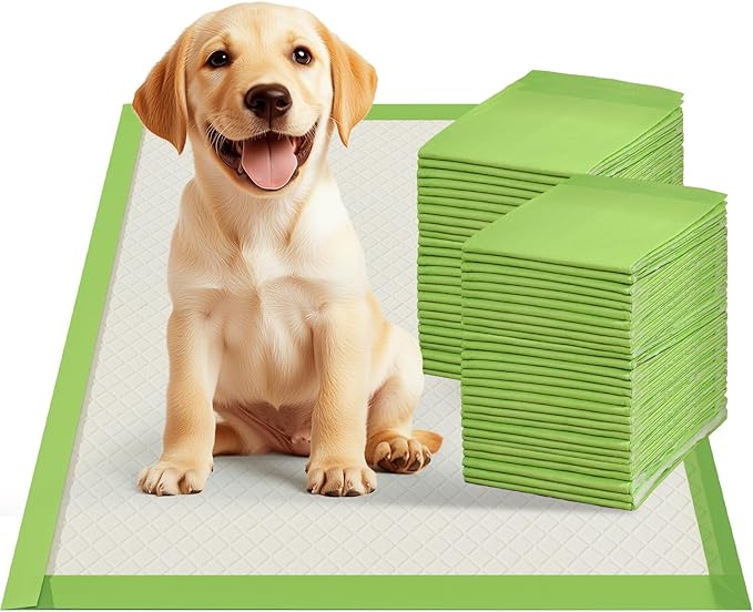 Gardner Pet Dog Pee Pads Rugular 22"x22", Thicker ECO Green Small Disposable Puppy Training Pads Super Absorbent Full Edge-Wrapping Pad for Dogs, Puppies, Doggies, Cats-(50 Count)-PawvioPets