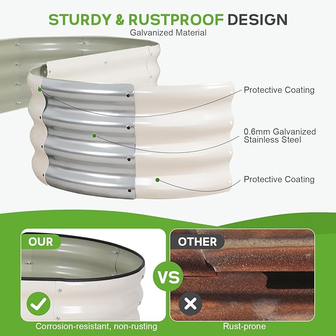 Galvanized Raised Garden Bed Outdoor - 4×2×1ft Planter Raised Beds for Gardening | Oval Metal Garden Planter Box with Safety Edging and Gloves for Vegetables Fruits and Flowers - White-PawvioPets