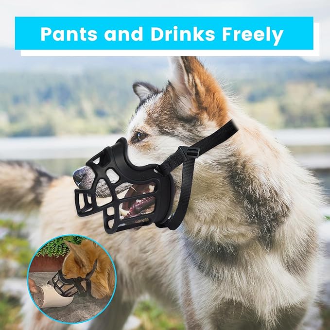 Basket Muzzle Allows Panting Drinking - Anti Biting Chewing, Sturdy Lightweight, Suitable for Grooming Trimming Training, Black, Size 2-PawvioPets