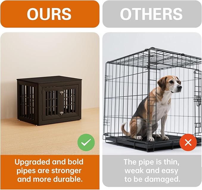 32" Heavy Duty Dog Crate Furniture for Small,Medium and Large Dogs,Rustic Wooden Dog Cage Kennel Indoor Furniture with Waterproof Top,Decorative Pet House Side End Table (Black)-PawvioPets