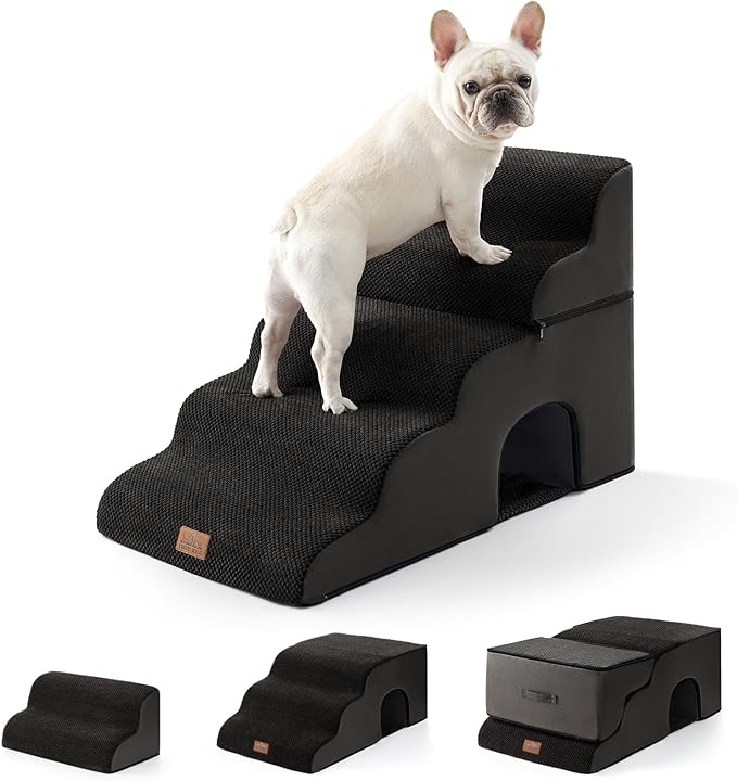 Extra Wide Dog Stairs with Tunnel, Detachable Large Pet Step for Small Medium Dog, Puppy or Cat, Ramp for High Bed, Couch, Sofa or Car, Stable, 19.7x33x22.4 inch, 5 Step, Black-PawvioPets