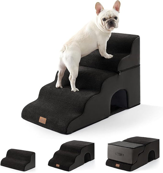 Extra Wide Dog Stairs with Tunnel, Detachable Large Pet Step for Small Medium Dog, Puppy or Cat, Ramp for High Bed, Couch, Sofa or Car, Stable, 19.7x33x22.4 inch, 5 Step, Black-PawvioPets
