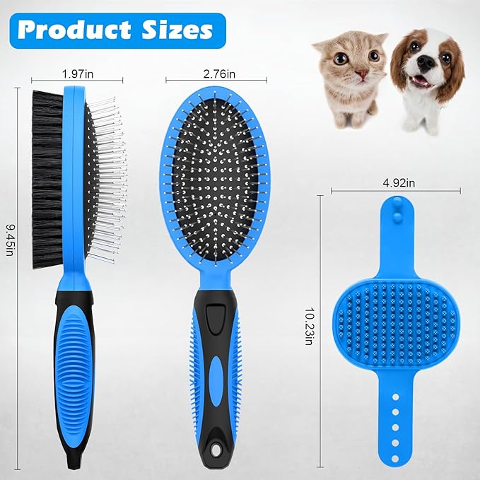 2PCS Pet Grooming Tools - Double-Sided Brush for Shedding and Bathing, Suitable for Short/Long Haired Dogs Cats and Horses, Deshedding Dog Brush, Mane & Tail Combs for Horses - Pet Supplies (Blue)-PawvioPets