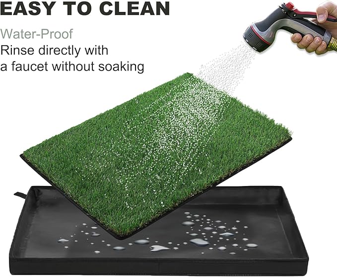 Dog Grass Pad with Foldable Dog Litter Box, Large Liner Base (33”×23”) for Balcony, 2 Artficial Grass Pee Pads for Dogs, Pee Pad Holder, Potty Training-PawvioPets