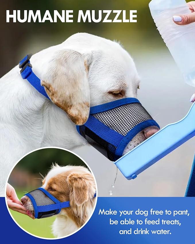 Dog Muzzle, Soft Air Mesh Muzzle for Small Medium Large Dogs Anti Biting Barking Chewing, Breathable Drinkable Adjustable Loop Pets Muzzle for German Shepherd Husky Labrador Retriever (Blue,M)-PawvioPets