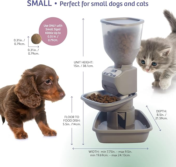 Automatic Dog & Cat Food Feeder with Water Dispenser – Smart Pet Feeder with Portion Control, OLED Display, Anti Jam Design, Battery Operated Dispenser for Small Pets - Taupe-PawvioPets