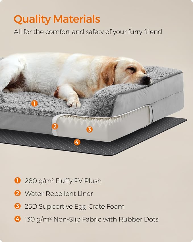 Feandrea Orthopaedic Dog Bed for Large Dogs, Waterproof Dog Sofa Bed with Removable Washable Cover, 36 x 27 x 6.5 Inches, Dove Gray UPGW252G01-PawvioPets
