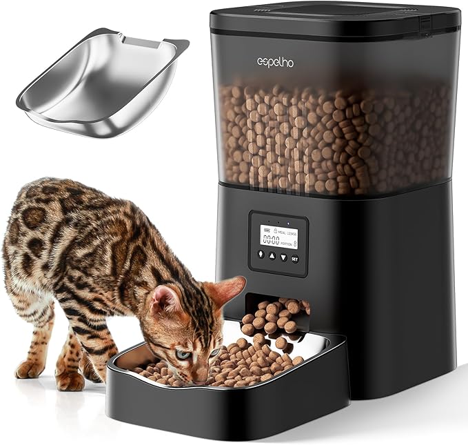 Espelho Automatic Cat Feeder- 4L Timed Cat Food Dispenser 1-6 Meals Control for Cat and Small Dog- Auto Pet Feeder with Desiccant Bag Keep Fresh for Reliable Easy Set Up and Clean- Voice Recorder-PawvioPets