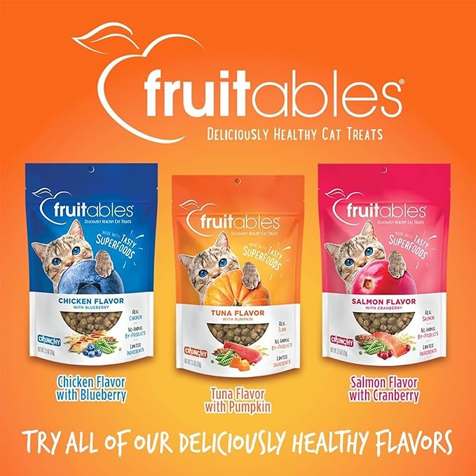 Fruitables Cat Treats, Healthy Treats For Cats, Low Calorie and Packed with Protein, Crunchy Biscuits, Free of Wheat, Corn and Soy, Made with Real Tuna and Pumpkin, 2.5oz-PawvioPets