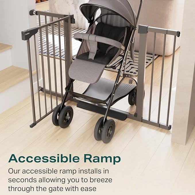 Cumbor 2 Pack 29.7"-51.5" Extra Wide Baby Gate for Stairs, Mom's Choice Awards Winner-Dog Gates for Doorways, Pressure Mounted Walk Through Pet Gate Indoor, Safety Auto-Close Child Gate for Kid,Brown-PawvioPets