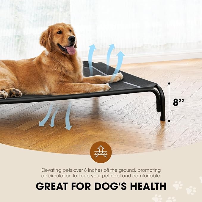 Elevated Dog Bed, Raised Outdoor Dog Bed for Extra Large Sized Dog, Portable Cooling Pet Cot with Breathable & Washable Mesh, Indoor & Outdoor Pet Hammock with Skid-Resistant Feet.-PawvioPets