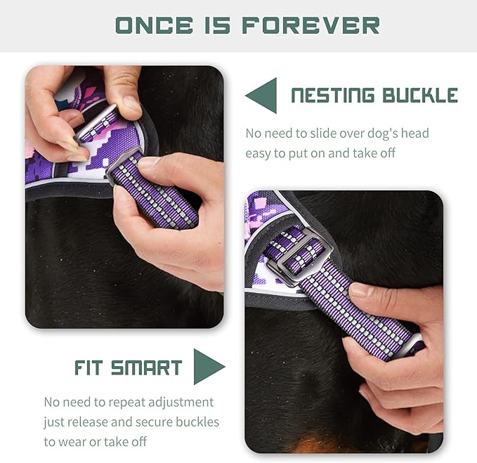 BUMBIN Tactical Dog Harness for Large Dogs No Pull, Famous TIK Tok No Pull Dog Harness, Fit Smart Reflective Pet Walking Harness for Training, Adjustable Dog Vest Harness with Handle Purple Camo XL-PawvioPets