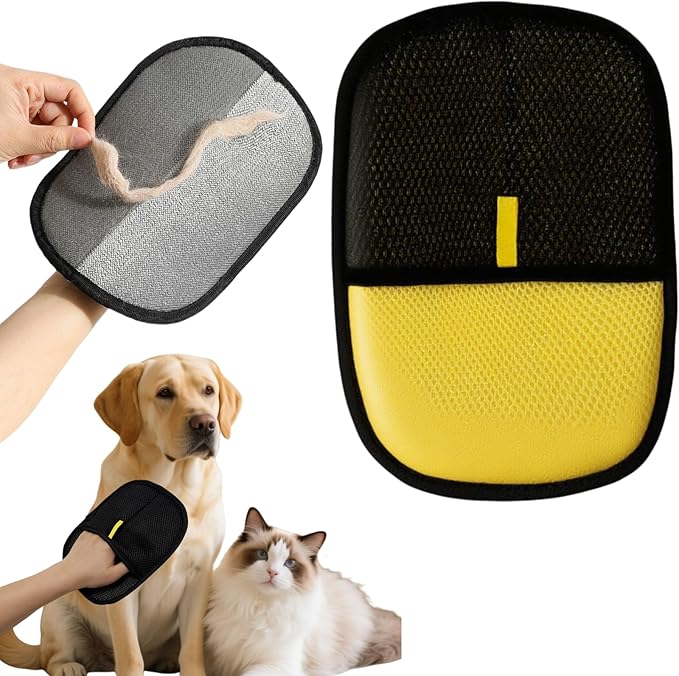 Electrostatic Pet Hair Removal Gloves for Cats&Dogs,2025 New Upgraded Reusable Quick De-Shedding Grooming Gloves,Animal Fur Remover Tool for Couch,Carpet,Furniture,Car Seat,Clothing,Curtain 1PcsYellow-PawvioPets