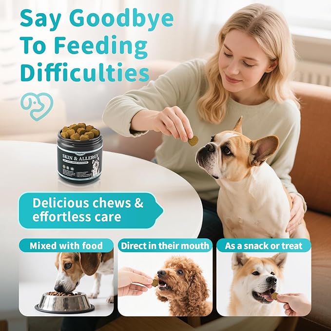 Dog Skin & Allergy Chews - Dog Probiotics for Sensitive Skin Health Support - Allergy Relief - Support Seasonal Allergies, Immune & Gut & Digestive Health Supplement - Chicken Flavor - 90 Count-PawvioPets
